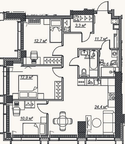 Планировка: 4+ к, 82,1 м²