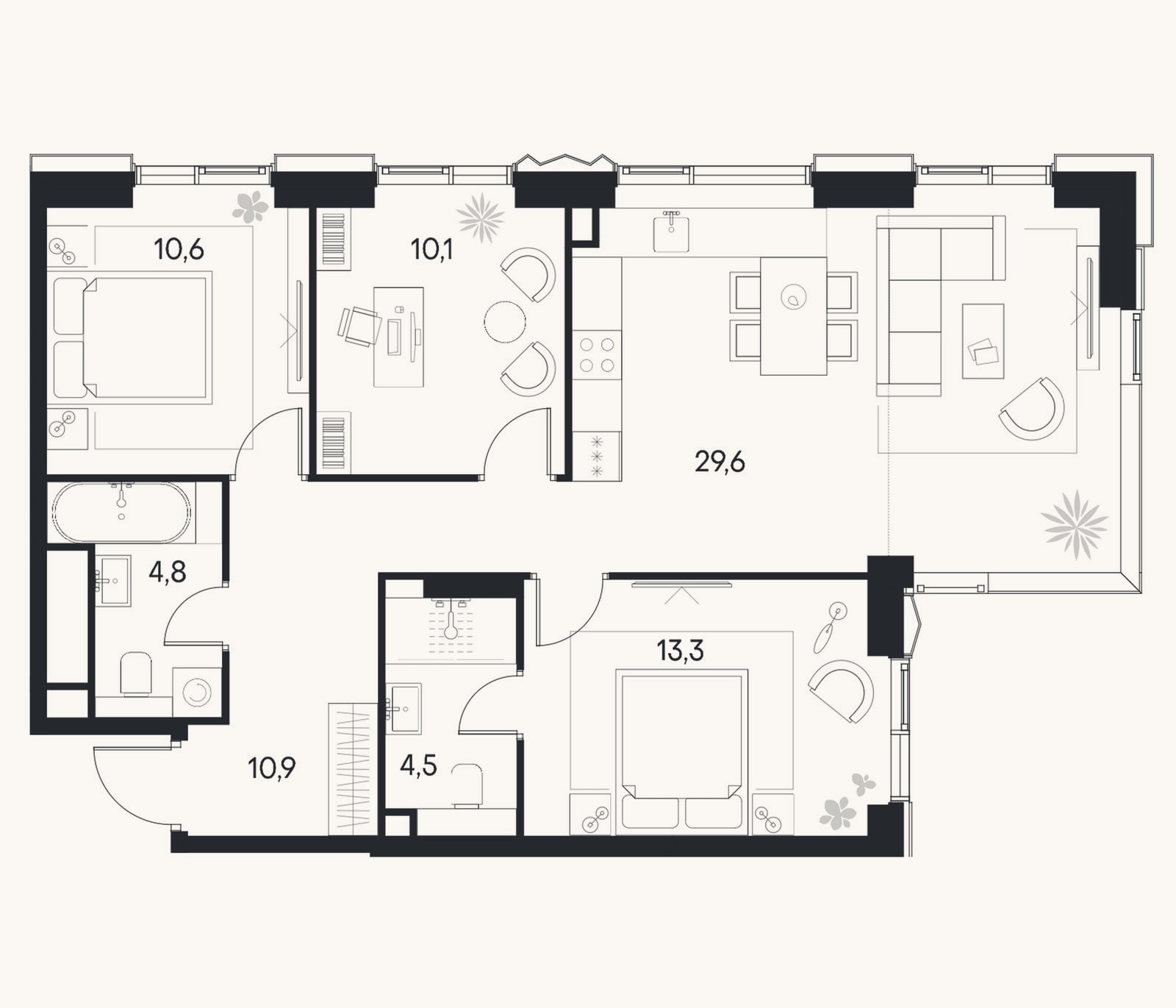 Планировка: 4+ к, 84,1 м²