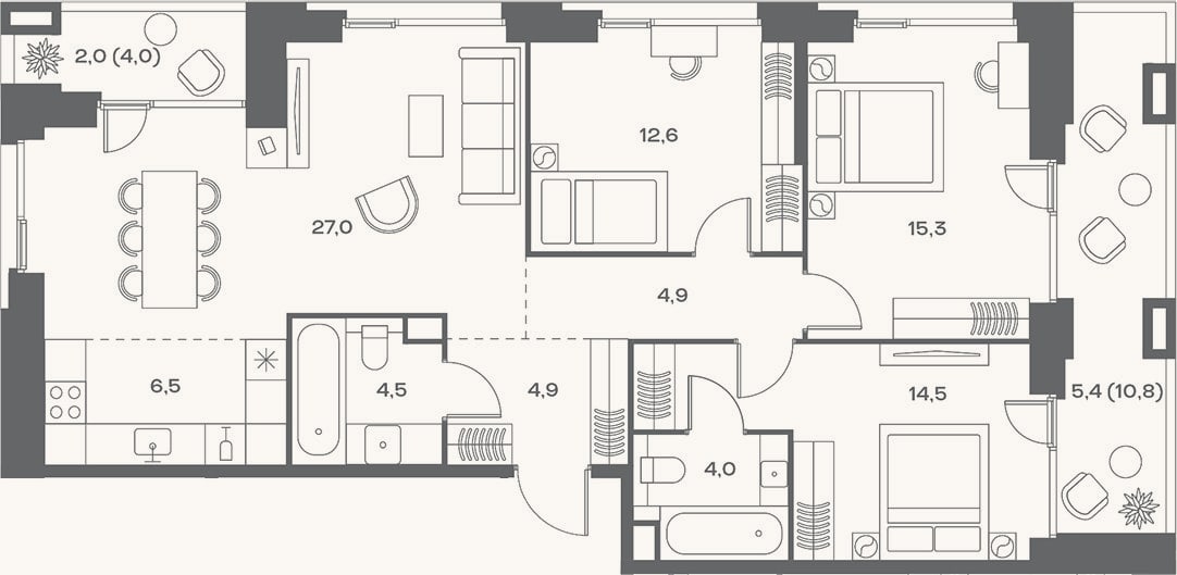 Планировка: 4+ к, 94,2 м²