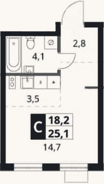 Планировка: Студия, 25,1 м²