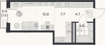 Планировка: Студия, 30 м²