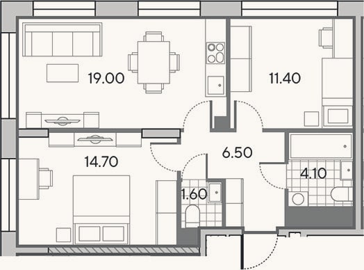Планировка: 3-к, 57,3 м²