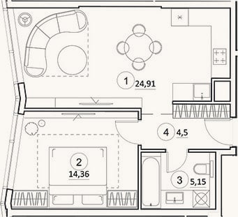 Планировка: 2-к, 48,9 м²