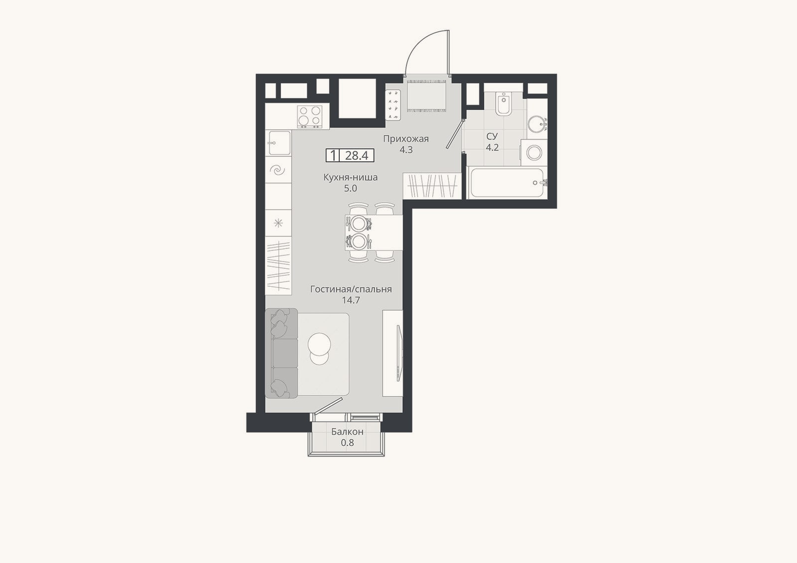 Планировка: Студия, 28,2 м²