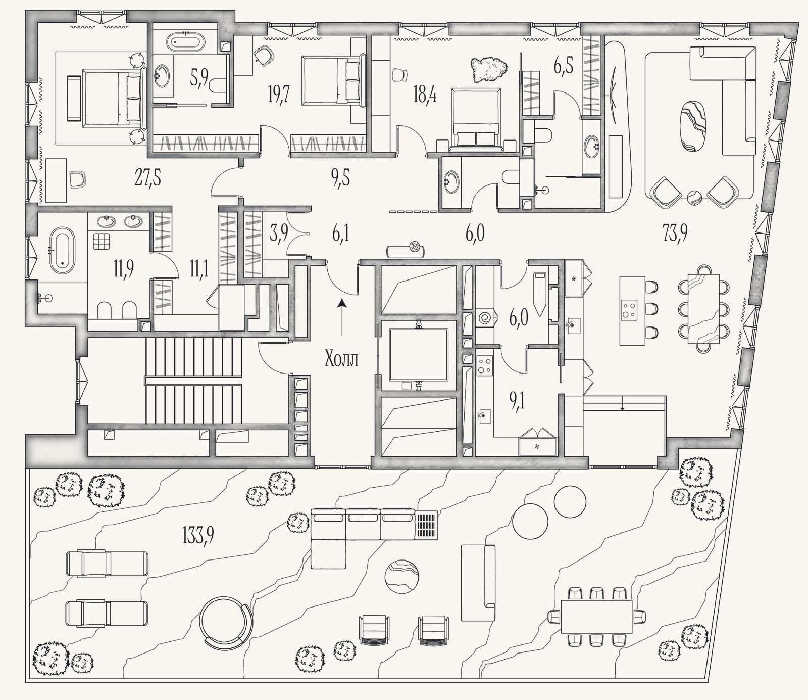 Планировка: 4+ к, 229,2 м²