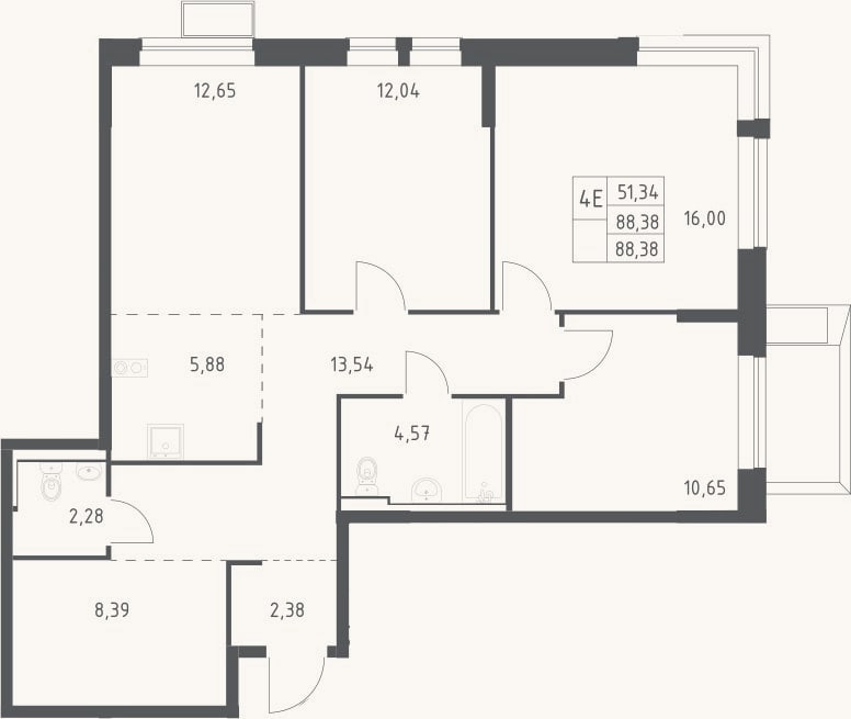 Планировка: 4+ к, 87,1 м²