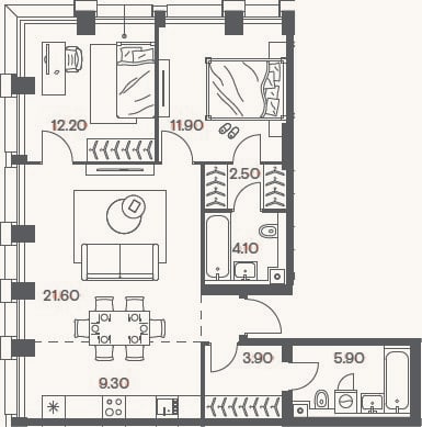 Планировка: 3-к, 72,7 м²