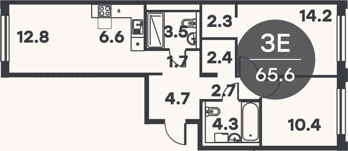 Планировка: 3-к, 65,6 м²