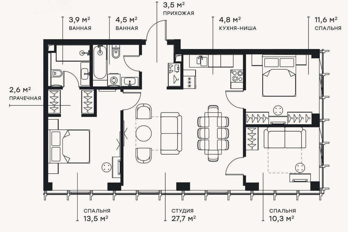 Планировка: 4+ к, 82,3 м²