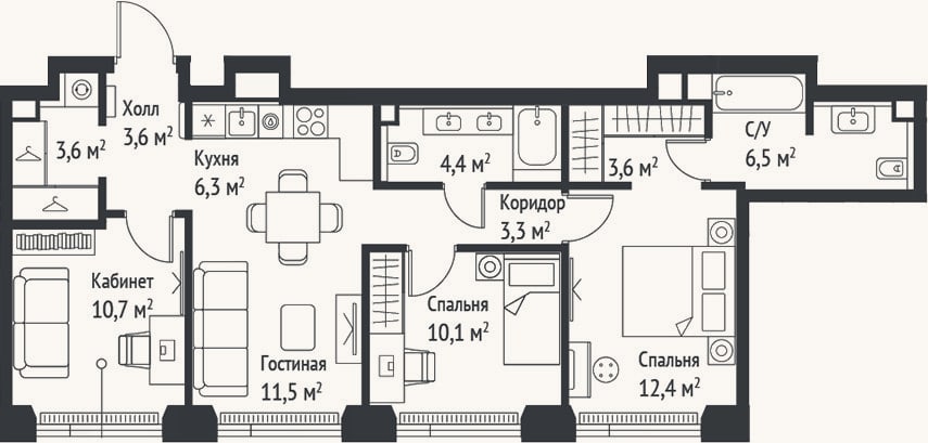 Планировка: 4+ к, 76,1 м²