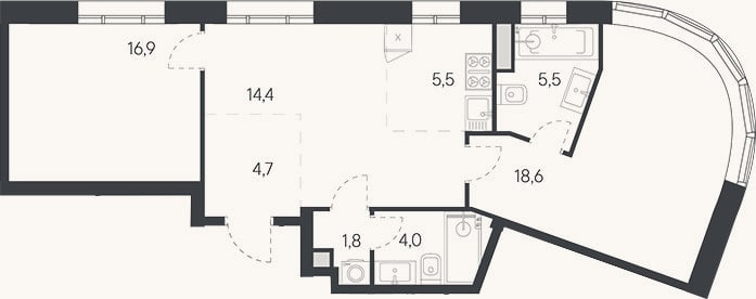 Планировка: 3-к, 71,4 м²