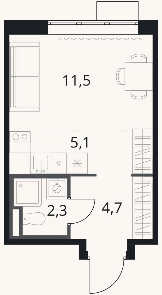 Планировка: Студия, 23,6 м²