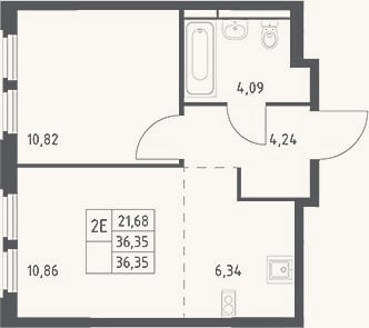 Планировка: 2-к, 36,4 м²