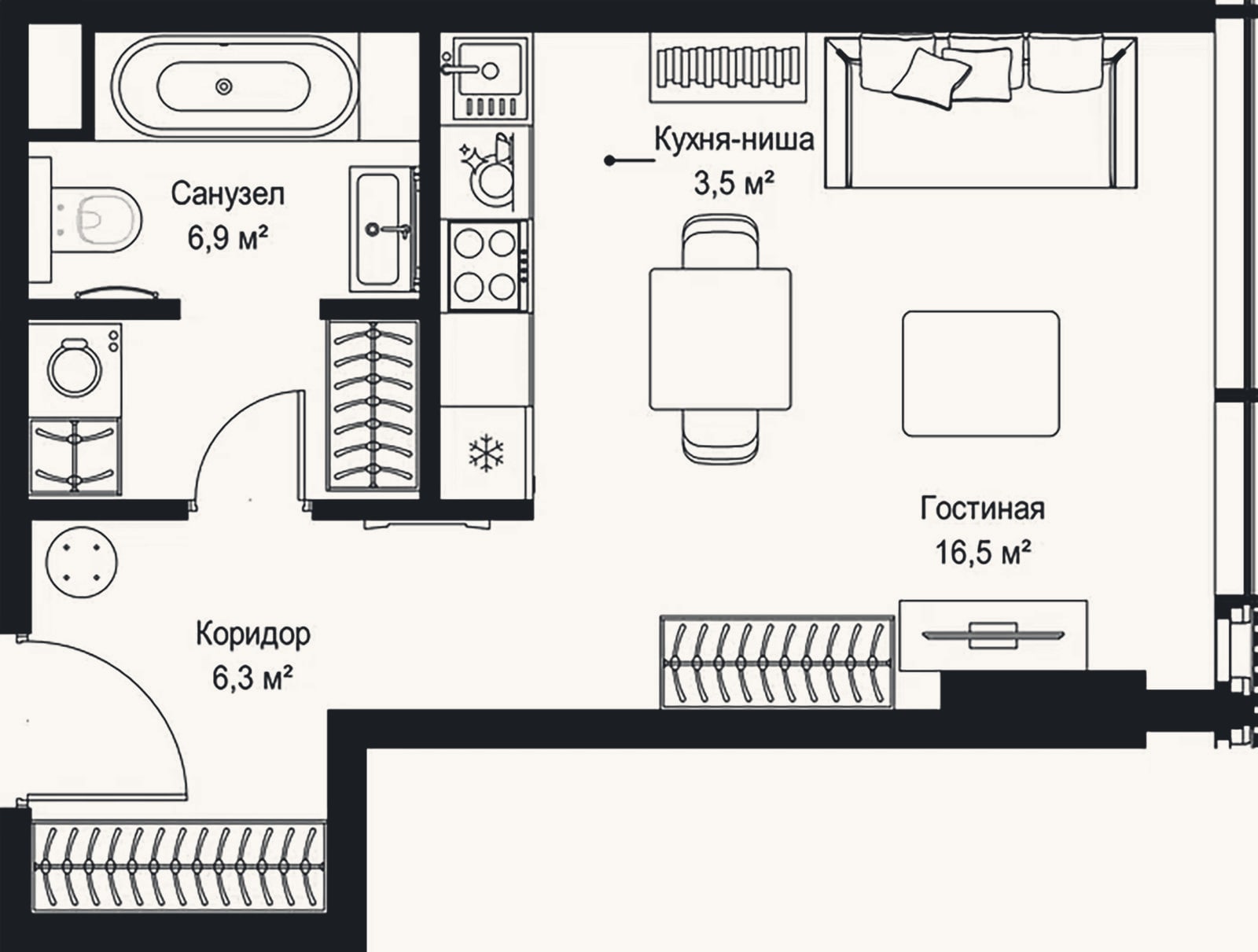 Планировка: Студия, 33,2 м²