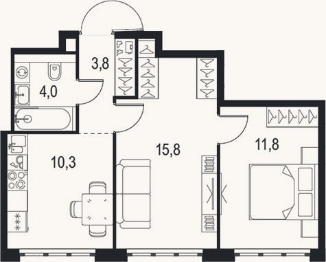 Планировка: 2-к, 45,7 м²