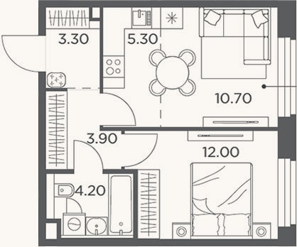 Планировка: 2-к, 39,4 м²