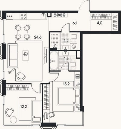 Планировка: 3-к, 70,8 м²
