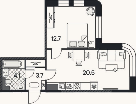 Планировка: 2-к, 41 м²