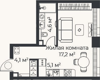 Планировка: Студия, 30,9 м²