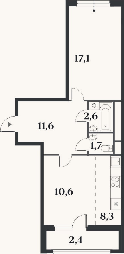 Планировка: 2-к, 51,9 м²