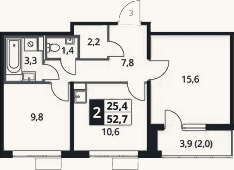 Планировка: 2-к, 50,7 м²
