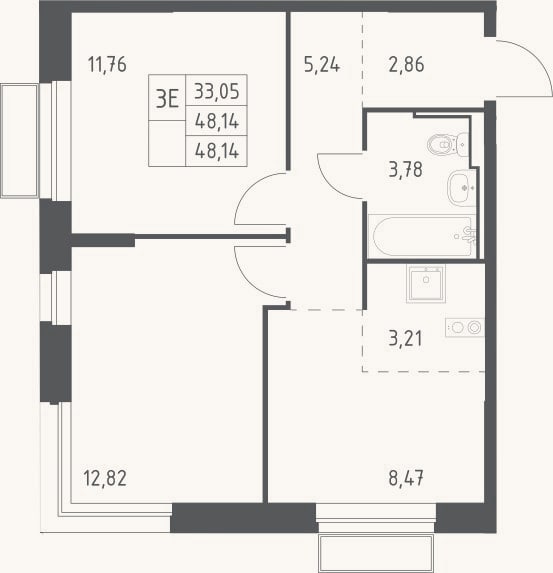 Планировка: 3-к, 48,1 м²