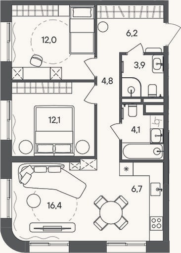 Планировка: 3-к, 66,2 м²