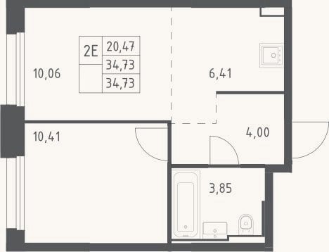 Планировка: 2-к, 34,7 м²