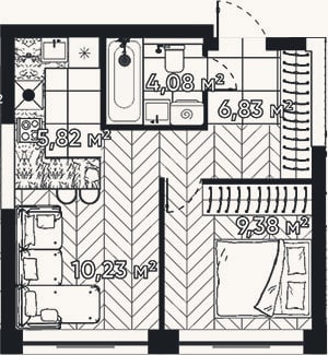 Планировка: 2-к, 36,3 м²