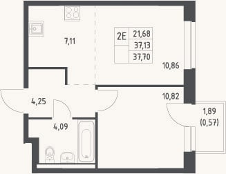Планировка: 2-к, 37,1 м²