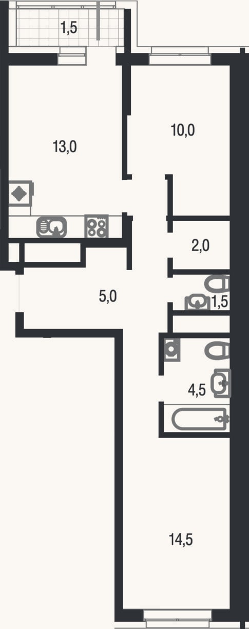 Планировка: 2-к, 50,5 м²