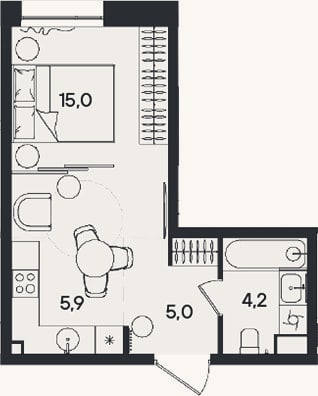 Планировка: Студия, 30,1 м²