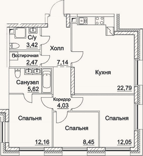 Планировка: 4+ к, 78,1 м²
