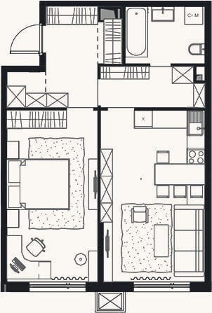 Планировка: 2-к, 55,6 м²