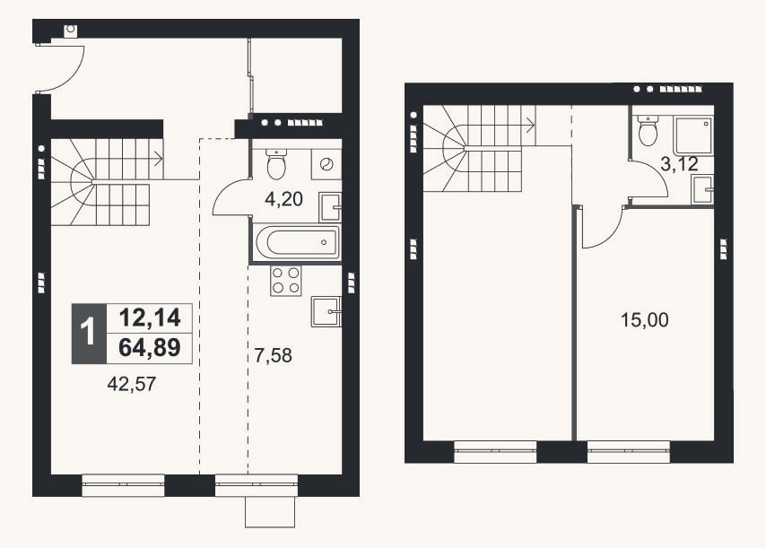 Планировка: 2-к, 64,9 м²