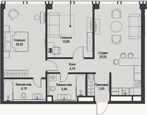 Планировка: 3-к, 83,7 м²