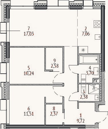 Планировка: 3-к, 66,6 м²