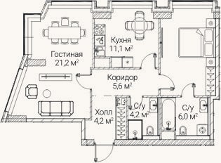 Планировка: 2-к, 67,1 м²