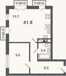 Планировка: 2-к, 40,9 м²
