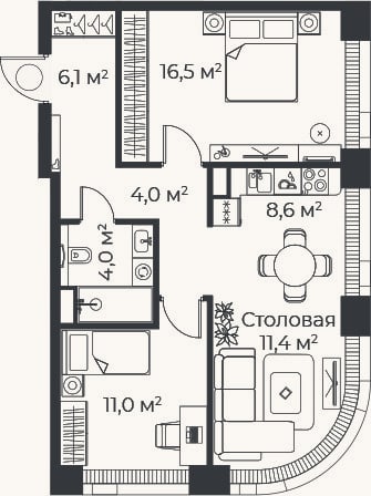 Планировка: 3-к, 61,5 м²