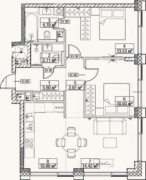 Планировка: 3-к, 66,8 м²