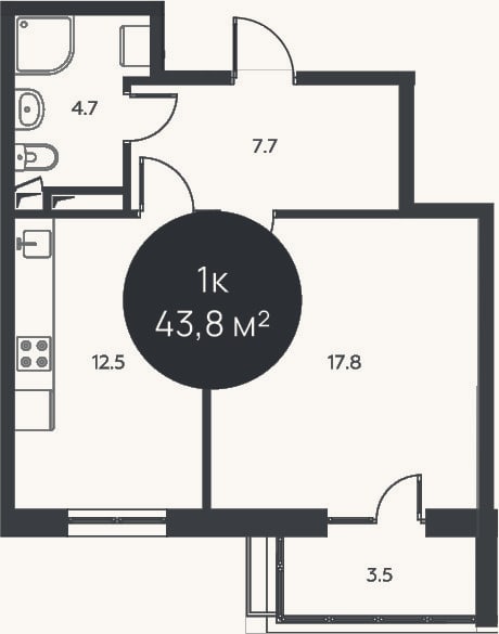 Планировка: 2-к, 42,7 м²