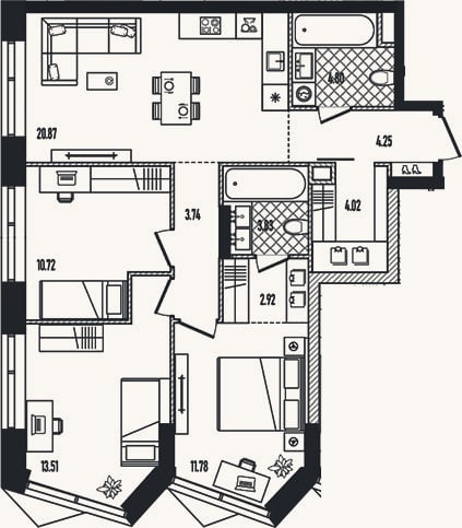 Планировка: 4+ к, 80,4 м²