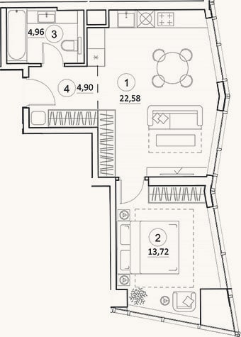 Планировка: 2-к, 46,2 м²