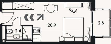Планировка: Студия, 23,3 м²