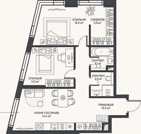 Планировка: 3-к, 62,7 м²