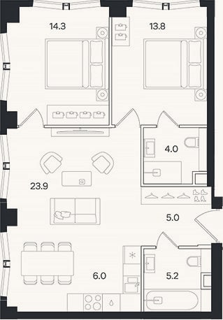 Планировка: 3-к, 72,2 м²
