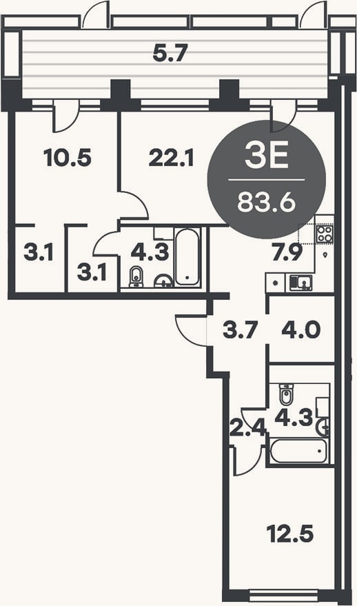 Планировка: 3-к, 82,4 м²