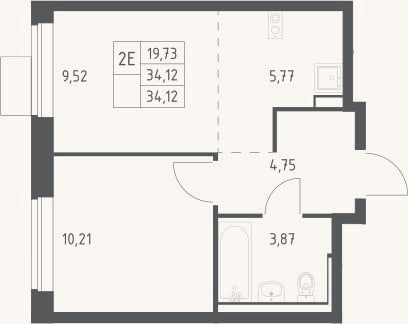 Планировка: 2-к, 34,1 м²