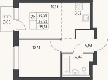 Планировка: 2-к, 34,5 м²